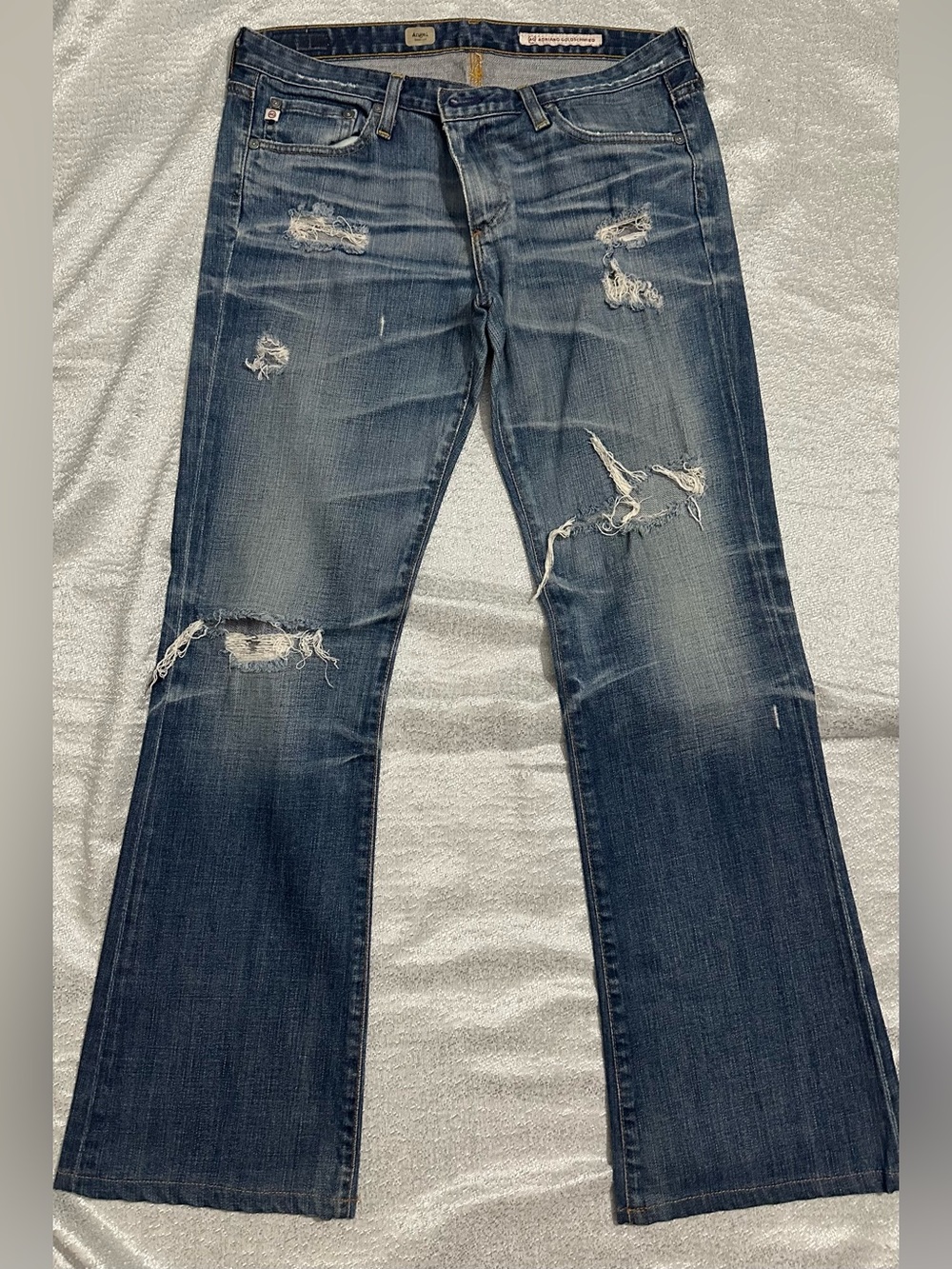 AG Adriano Goldschmied Distressed Dark Blue Flare Jeans